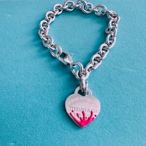 7.5" Tiffany & Co. Pink Heart Splash Charm Bracelet